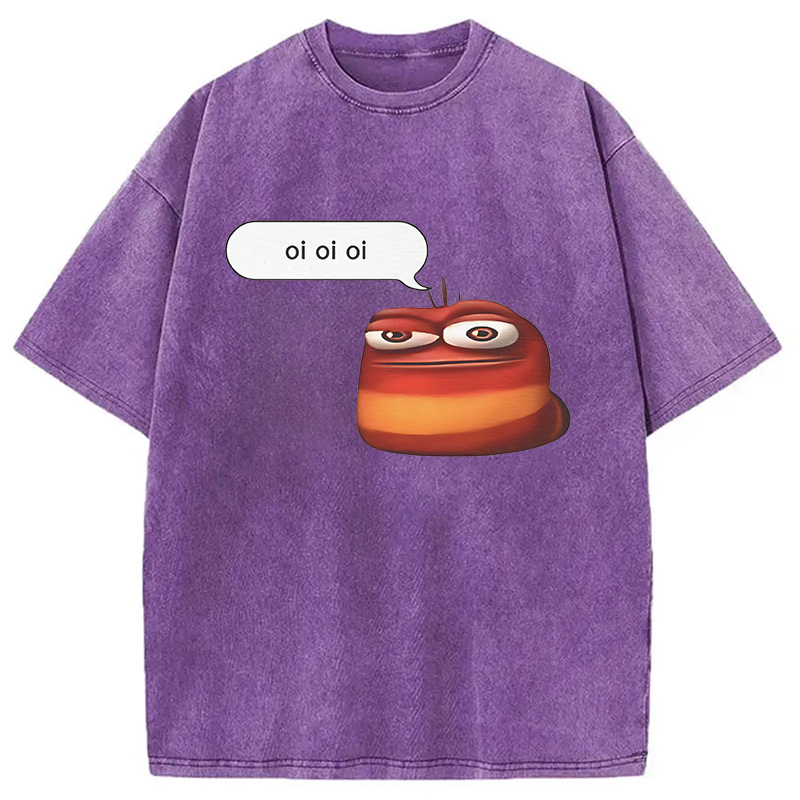 Tokyocanvas Oi Oi Oi Red Larva Funny Washed T-Shirt