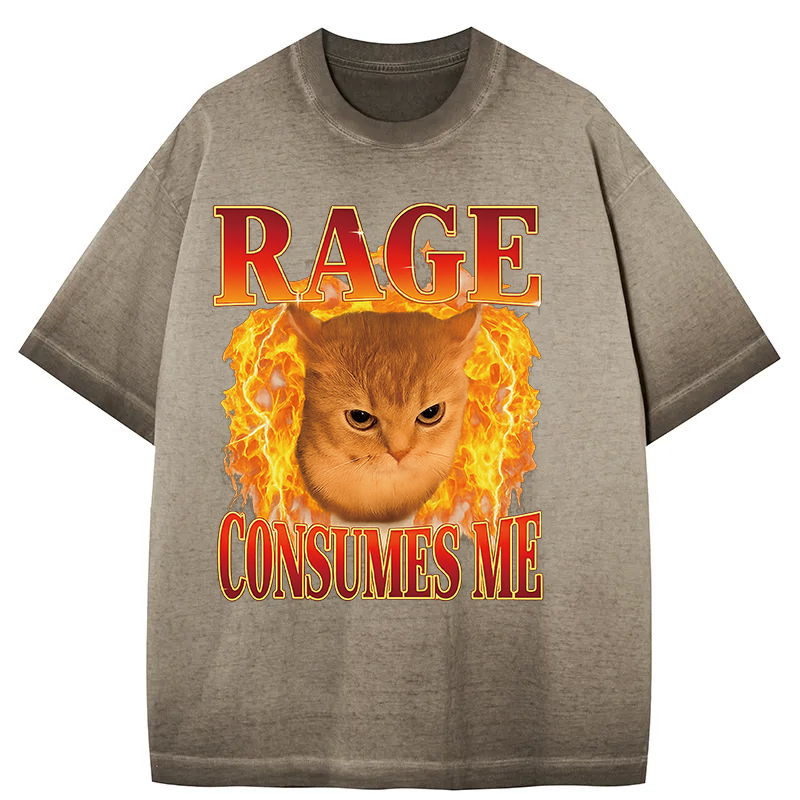 Tokyocanvas Rage Consumes Me Edgy Funny Cat Meme Gradient Washed T-Shirt