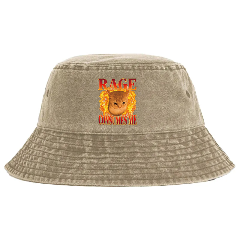 Tokyocanvas Rage Consumes Me Edgy Funny Cat Meme Washed Bucket Hat