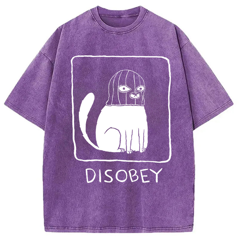 Tokyocanvas Disobey Cat Washed T-Shirt