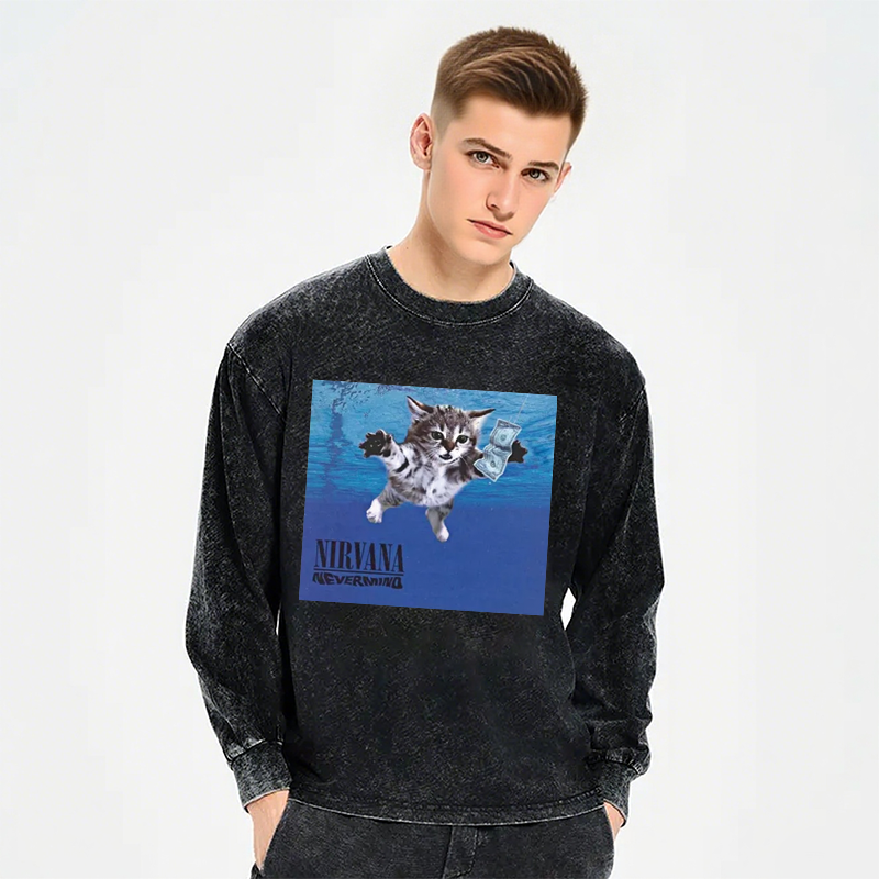 Tokyocanvas Nirvana Band Cat Long Sleeve Washed T-Shirt