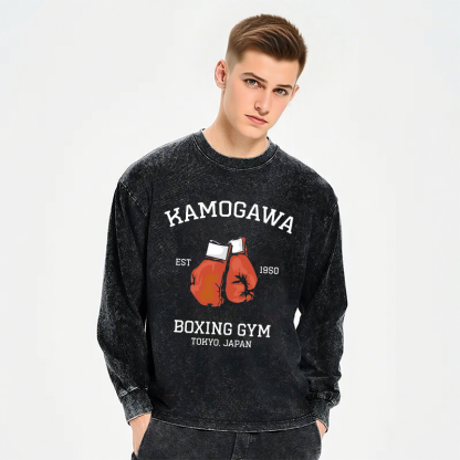 Tokyocanvas Retro Boxing Gloves Manga Anime Long Sleeve Washed T-Shirt