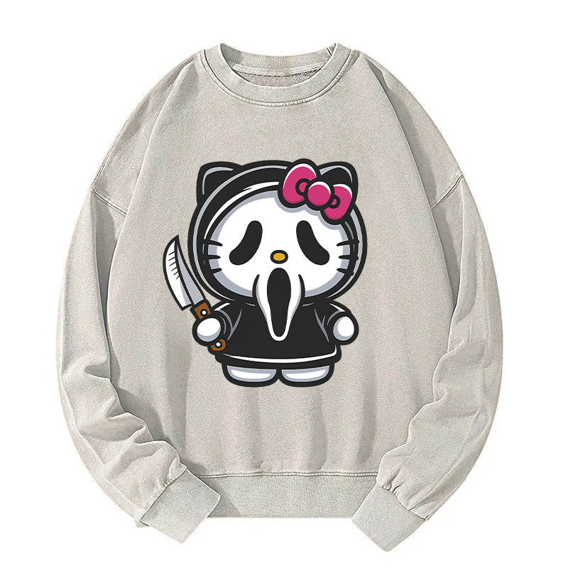 Tokyocanvas Scream Kitty Halloween Washed Sweatshirt