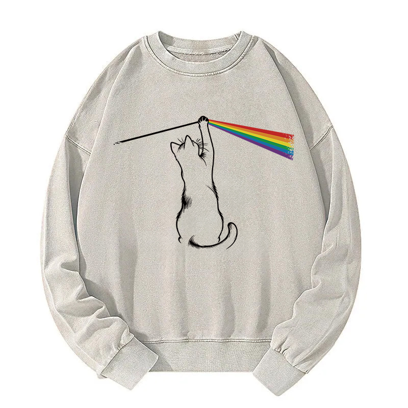Tokyocanvas Funny Cat Rock Music Washed Sweatshirt