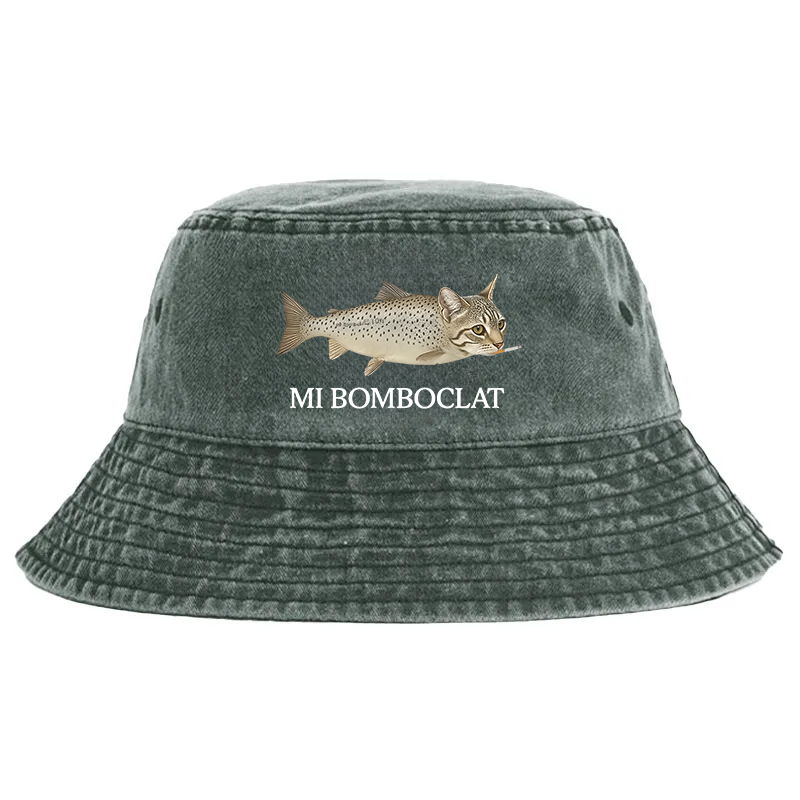 Tokyocanvas Bomboclat Fish Cat Meme Washed Bucket Hat