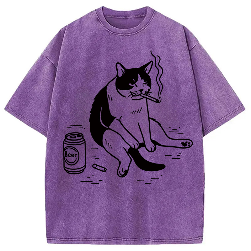 Tokyocanvas Cigarette Cat Washed T-Shirt