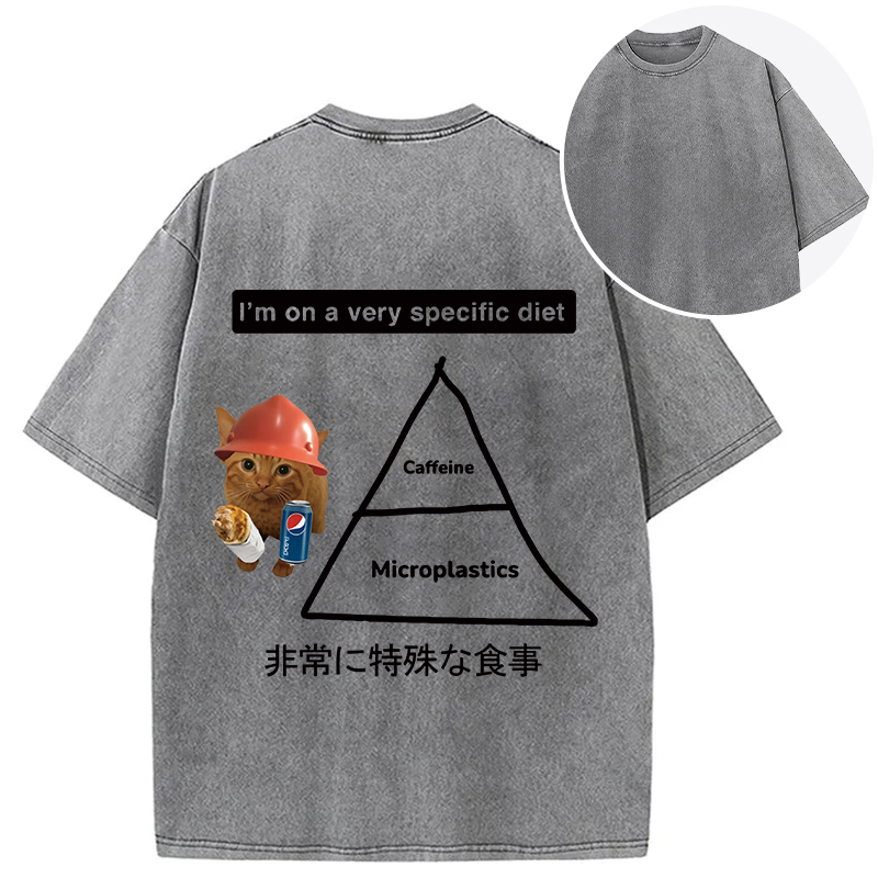 Tokyocanvas A Very Specific Diet Cat Meme Back Washed T-Shirt