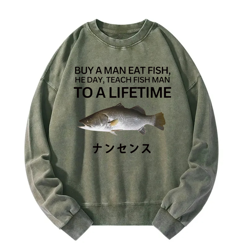 Tokyocanvas Buy a Man Eat Fish Washed Sweatshirt