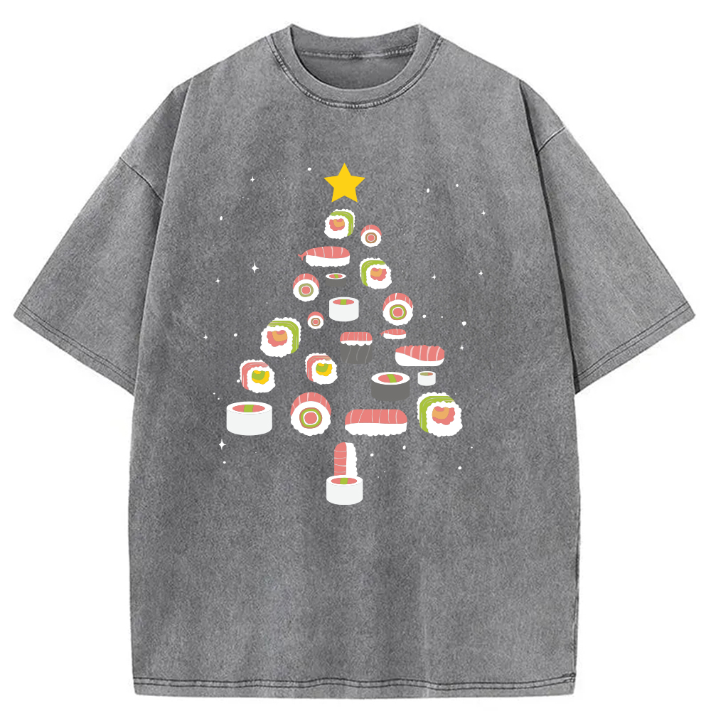 Tokyocanvas Sushi Christmas Tree Washed T-Shirt
