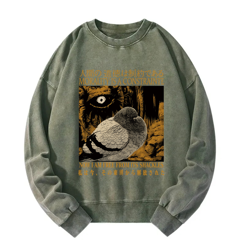 Tokyocanvas Morality is a Constraint Funny Pigeon  Washed Sweatshirt