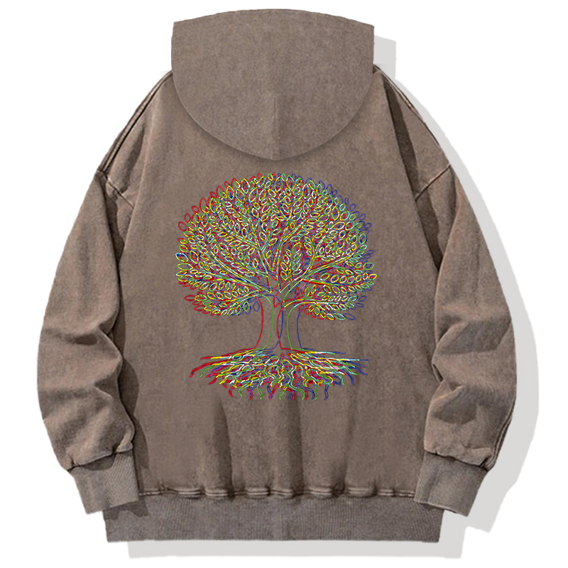 Tokyocanvas Psychedelic Tree Of Life Back Washed Hoodie