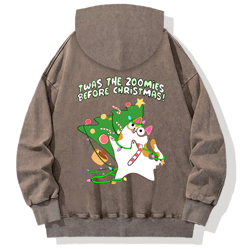 Tokyocanvas Twas the Zoomies Before Christmas Calico Cat Gone Back Washed Hoodie