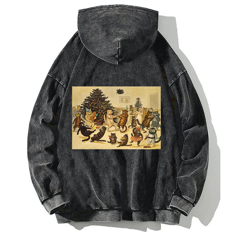 Tokyocanvas Louis Wain Christmas Party Dancing Cats Back Washed Hoodie