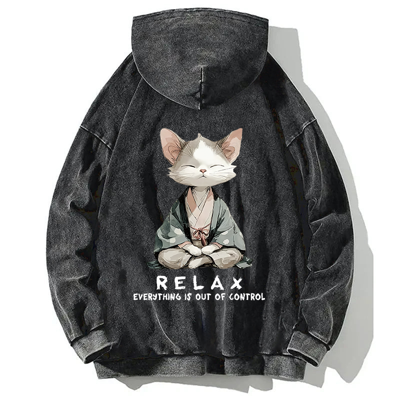 Tokyocanvas Zen Cat Relaxation Back Washed Hoodie