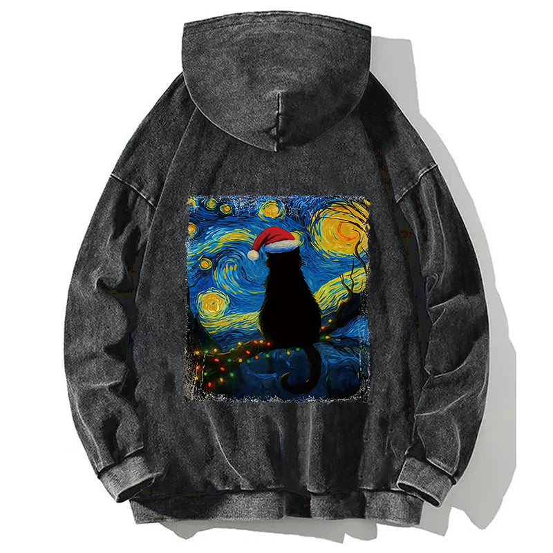 Tokyocanvas A Cat’s Christmas Under The Stars Back Washed Hoodie