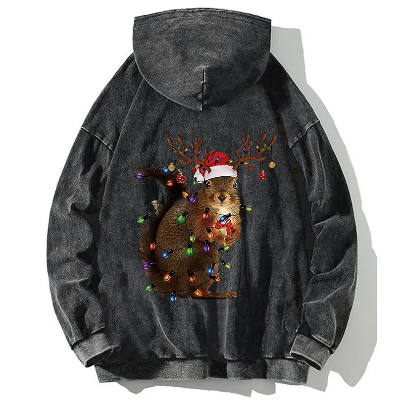 Tokyocanvas Christmas Squirrel Back Washed Hoodie