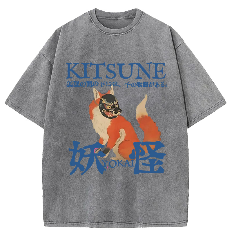 Tokyocanvas Japanese Fox Yokai Washed T-Shirt