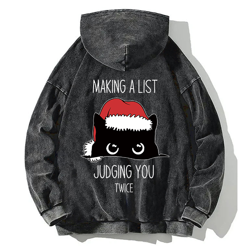 Tokyocanvas Christmas Cat Staring At You Back Washed Hoodie