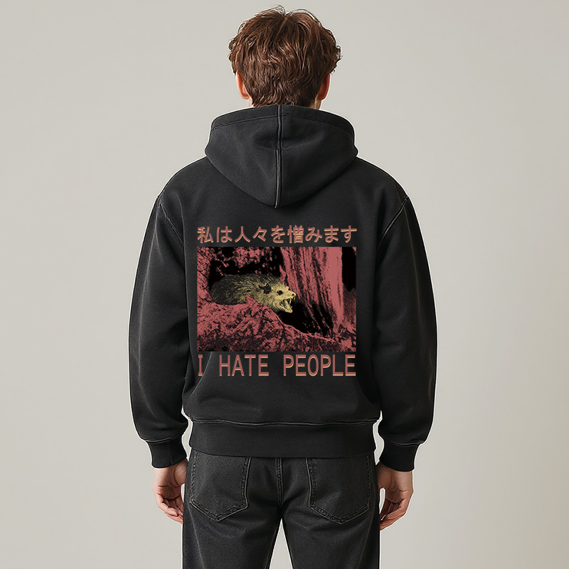 Tokyocanvas I Hate People Opossum Washed Zip Hoodie