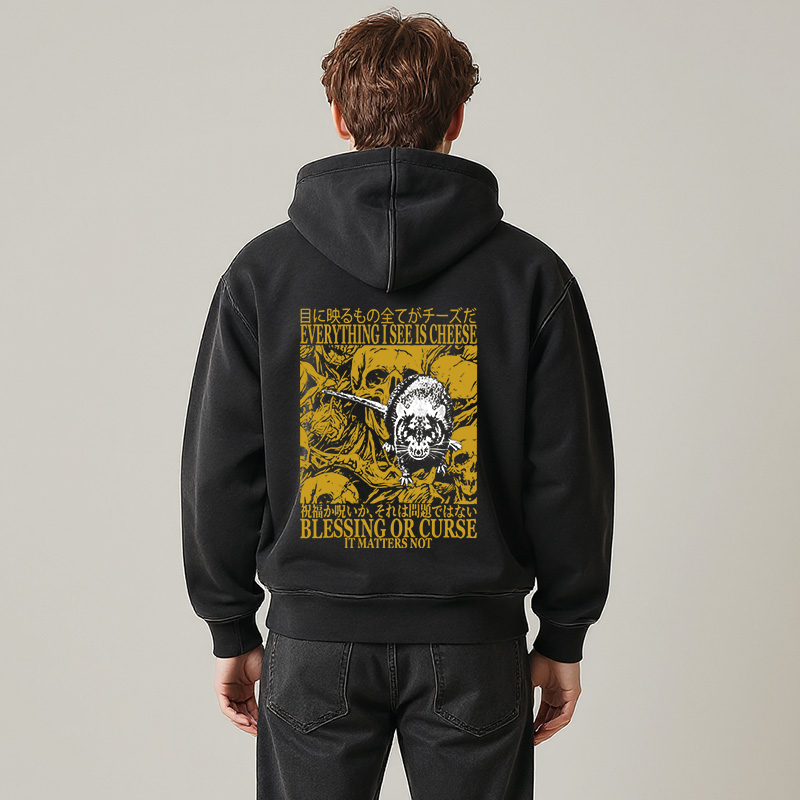 Tokyocanvas Everything I See is Cheese Vintage Japanese Rat Washed Zip Hoodie