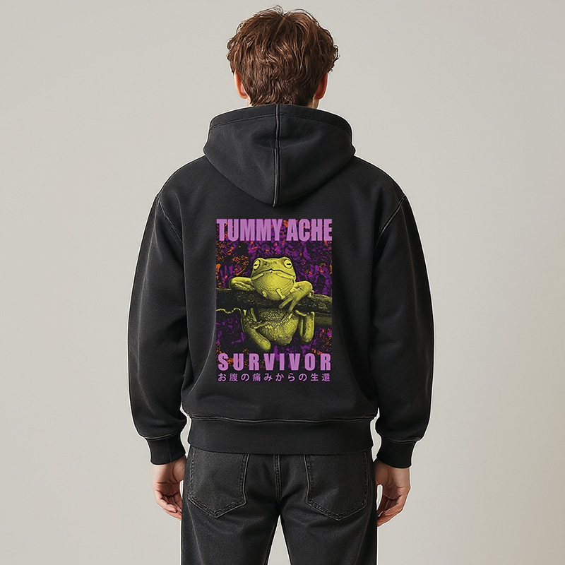 Tokyocanvas A Frog With Stomachache Washed Zip Hoodie