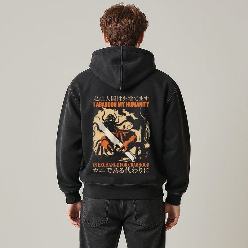 Tokyocanvas I Abandon My Humanity Crab Vintage Washed Zip Hoodie