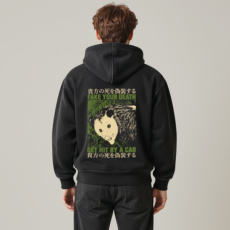 Tokyocanvas Fake Your Death Opossum Washed Zip Hoodie