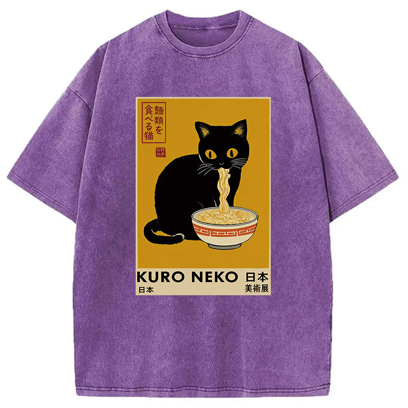 Tokyocanvas Kuro Neko Ramen Washed T-Shirt