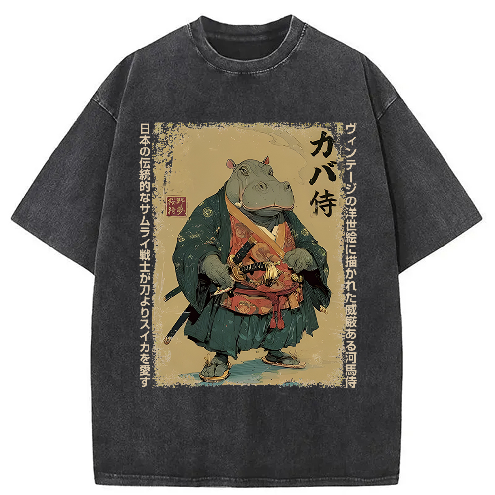 Tokyocanvas Samurai Hippo: Slicer of Melons Washed T-Shirt
