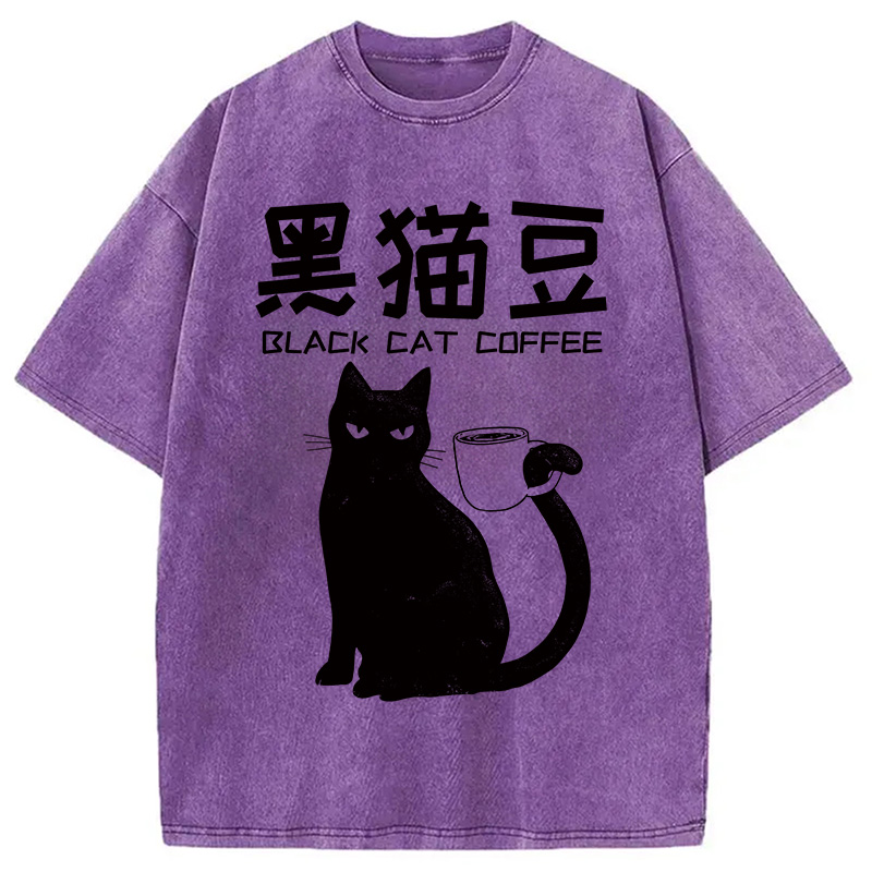 Tokyocanvas Black Cat Coffee Washed T-Shirt
