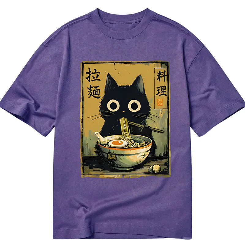 Tokyocanvas Cute Black Cat Eating Ramen Classic T-Shirt