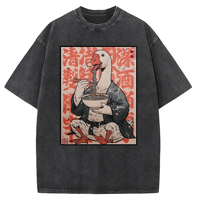 Tokyocanvas Duck Samurai Eats Ramen Washed T-Shirt