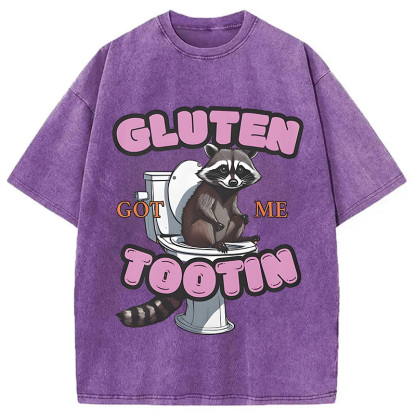 Tokyocanvas Gluten Got Me Tootin Raccoon Meme Washed T-Shirt