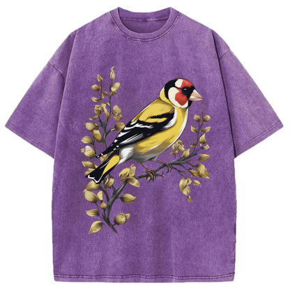 Tokyocanvas Goldfinch Bird Washed T-Shirt