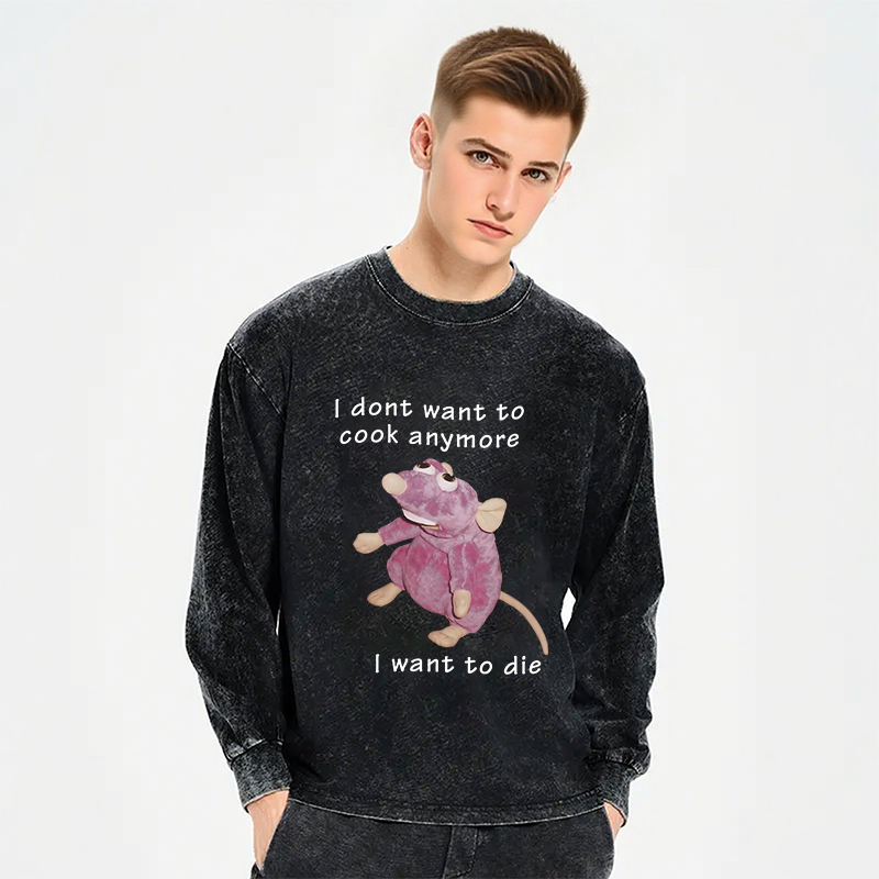 Tokyocanvas I Don't Want To Cook Anymore Long Sleeve Washed T-Shirt