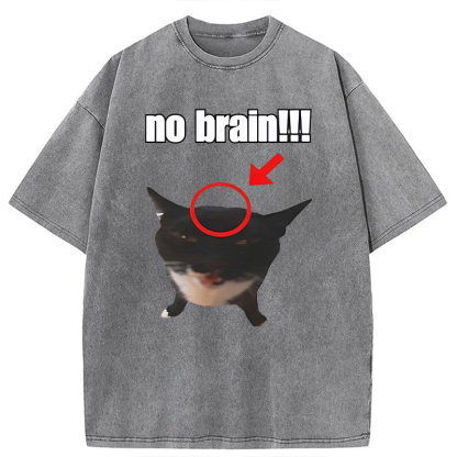 Tokyocanvas No Brain Cat Washed T-Shirt