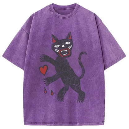 Tokyocanvas Black Cat Art Washed T-Shirt
