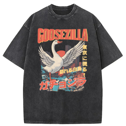 Tokyocanvas Goosezilla Funny Goose Washed T-Shirt