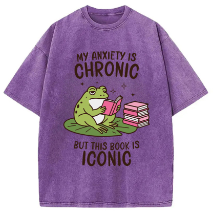 Tokyocanvas Funny Frog Reading Washed T-Shirt