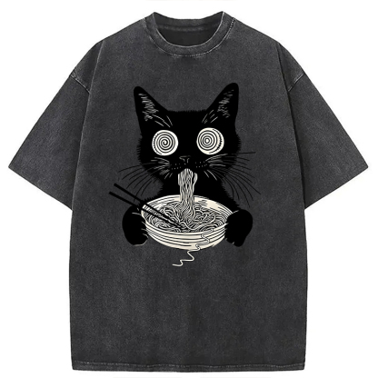 Tokyocanvas Psychedelic Ramen Cat Washed T-Shirt