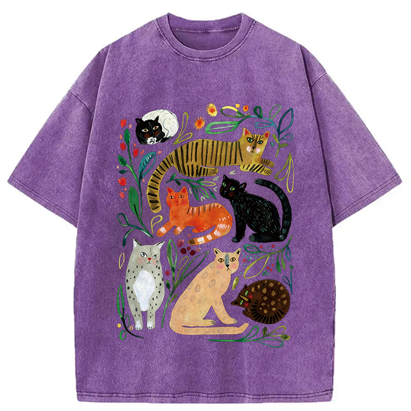 Tokyocanvas Colorful Cats Vintage Washed T-Shirt