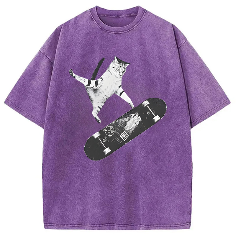 Tokyocanvas Skateboarding Cat Washed T-Shirt