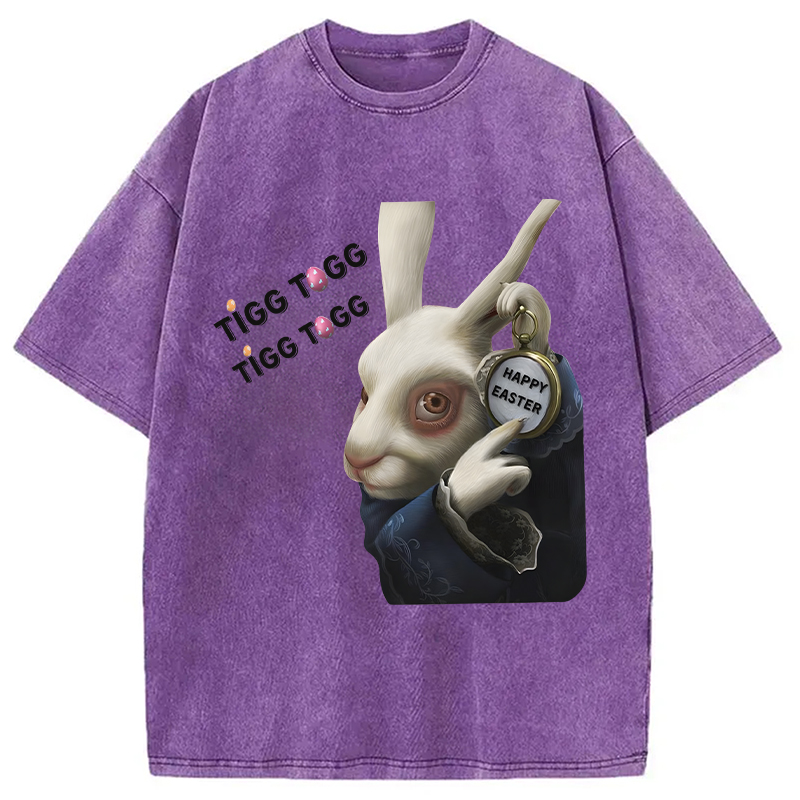 Tokyocanvas Tick Tock Funny Easter Bunny Washed T-Shirt
