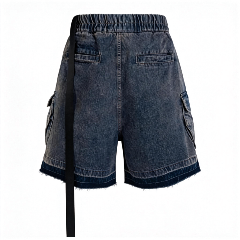 Tokyocanvas Large pocket Frayed Blue Denim Short