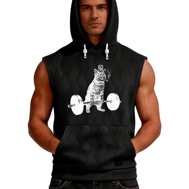 Tokyocanvas Funny Deadlift Cat Hooded Tank