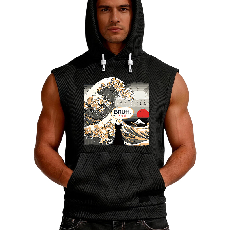 Tokyocanvas Bruh Cat Great Wave Hooded Tank