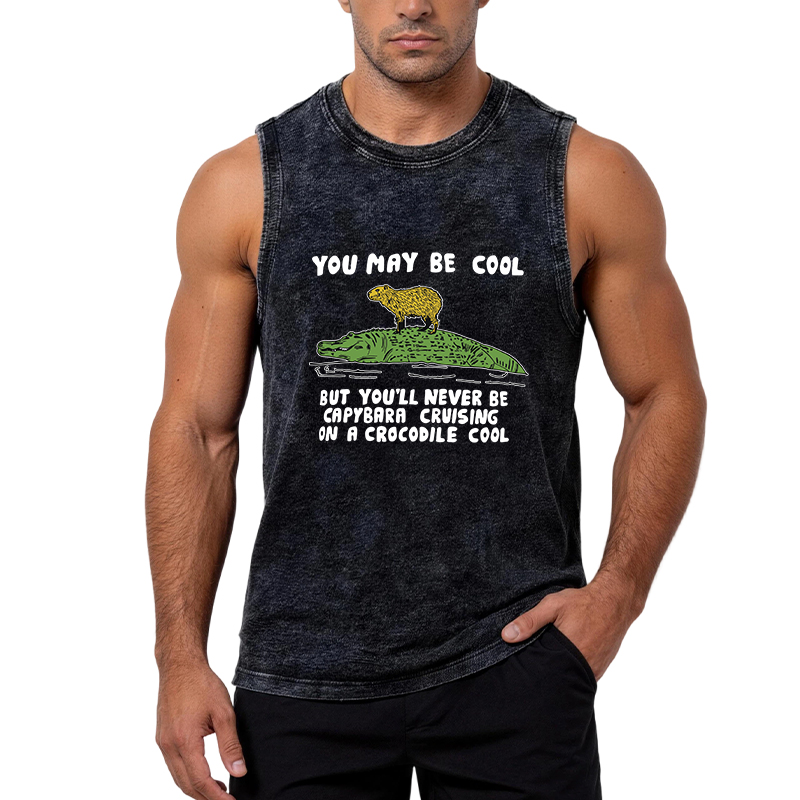 Tokyocanvas Funny Capybara Riding Crocodile Washed Tank