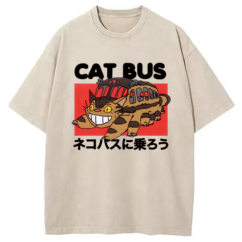 Tokyocanvas Cat Bus Washed T-Shirt
