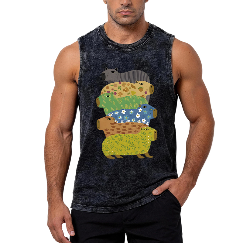 Tokyocanvas Colorful Capybaras Washed Tank