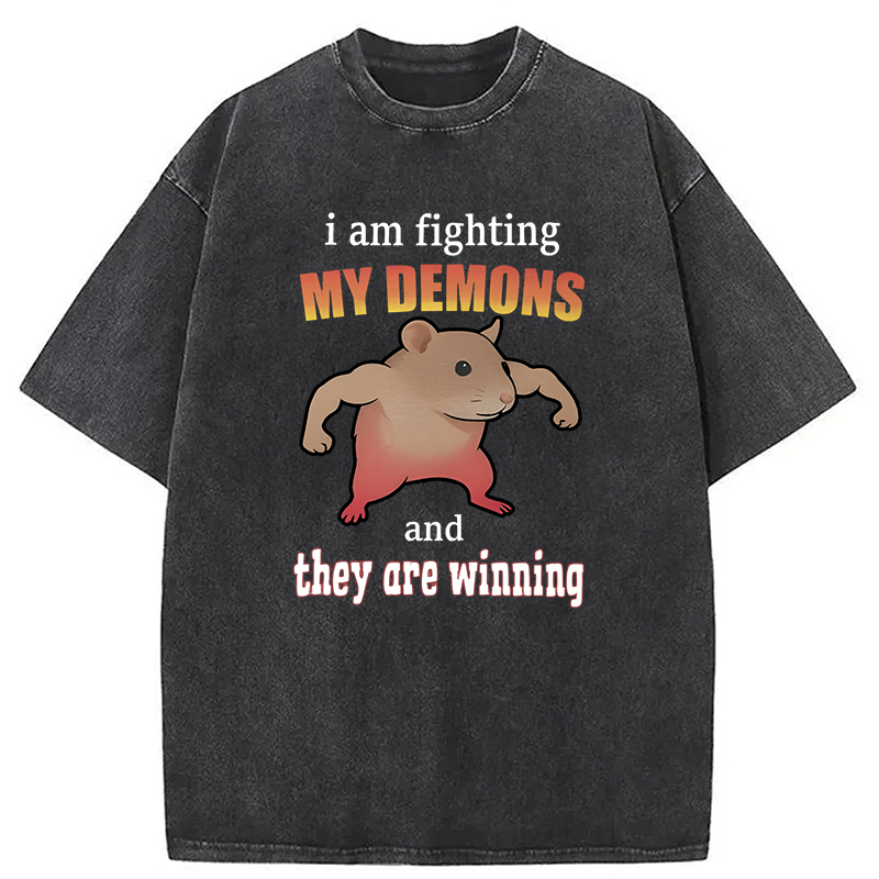 Tokyocanvas I'm Fighting My Demons And They're Winning Funny Rat Washed T-Shirt